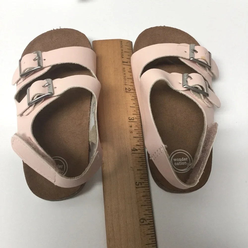 WONDER NATION sz 5 Girls Sandals Buckles + Hook n Loop Strap Pink